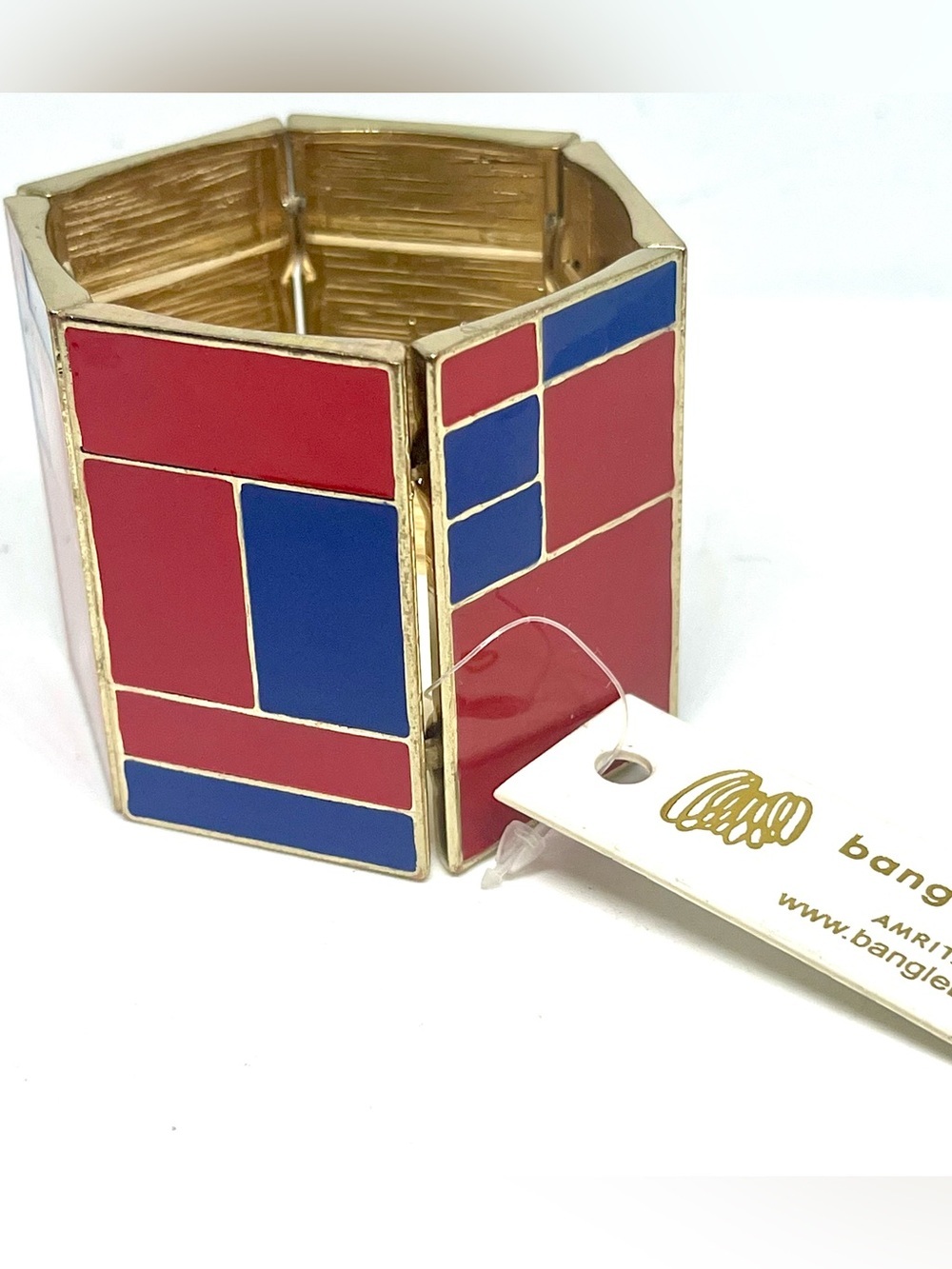 Amrita Singh Geometric Red & Blue Enamel Stretch Bracelet NWT